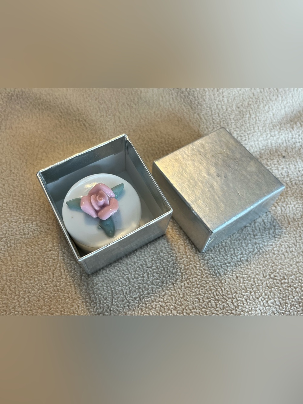 Retro 2010s Pink Rose Porcelain Trinket Box